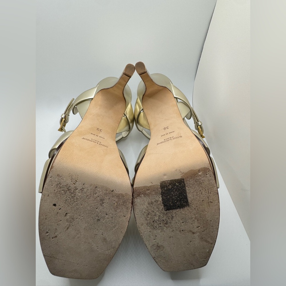 Saint Laurent Tribute Sandals in Metallic Leather Platino Size 39 Worn Once! - Picture 8 of 9